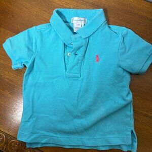 Ralph Lauren Baby 12 MOS Aqua Polo with Pink Pony 100% Cotton